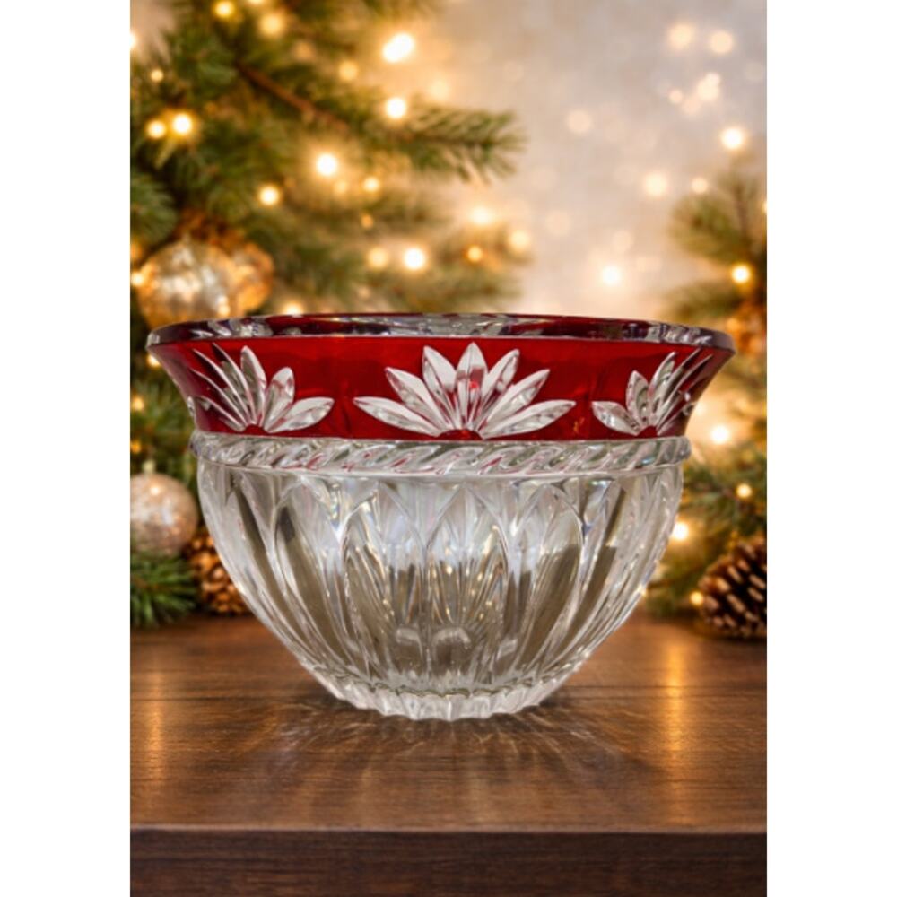 Mikasa Corinth Ruby 9.25” Crystal Bowl Red Cut Glass Holiday Centerpiece France